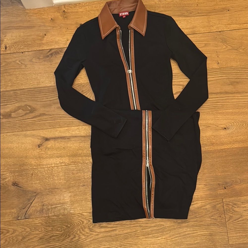 STAUD Black and Brown Sheath Maxi Dress